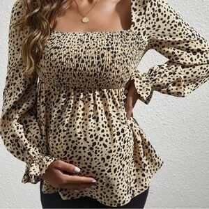 Leopard Print Smocked Women's Top